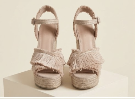 Blush Fringed Wedge Sandals